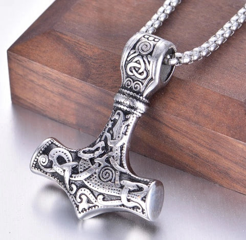 Vintage Norse rune necklaces for men, featuring a range of intricate Viking symbols and designs crafted from premium stainless steel