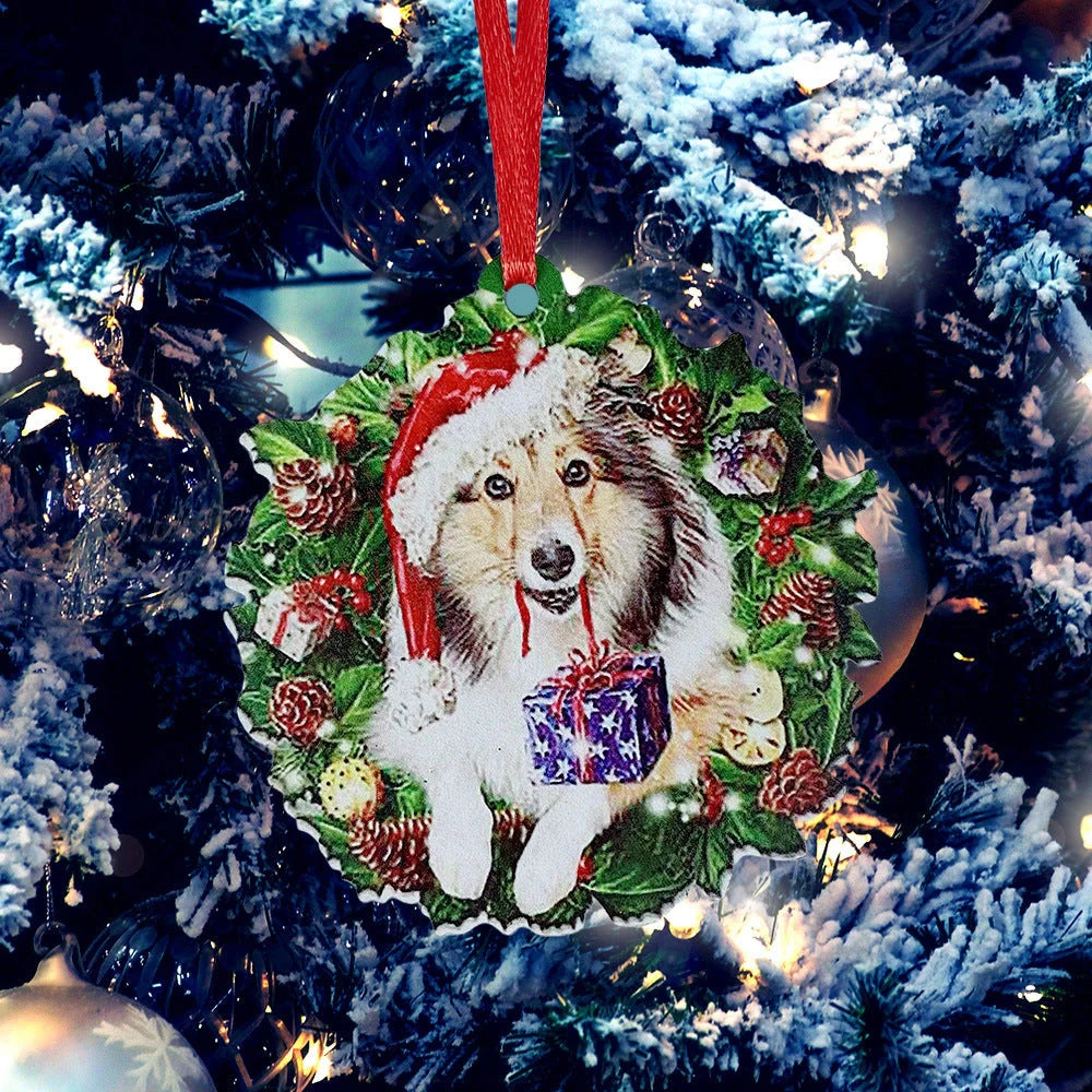 Personalised wooden Christmas ornament with geometric design and painted finish