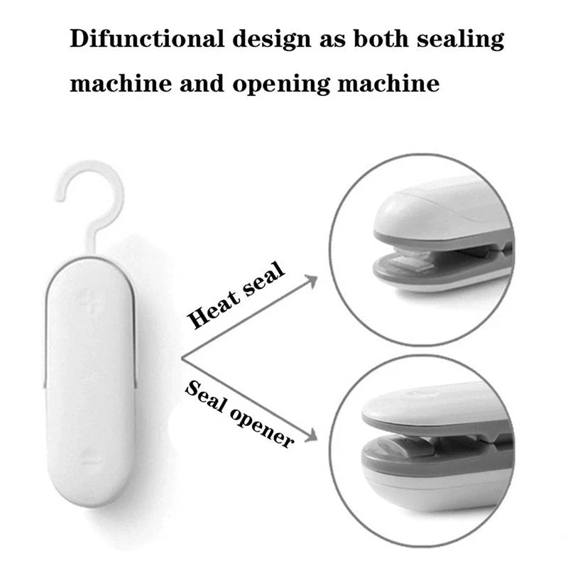 Mini Sealer Portable Heat Sealer in grey and brown for sealing snack bags and plastic packaging
