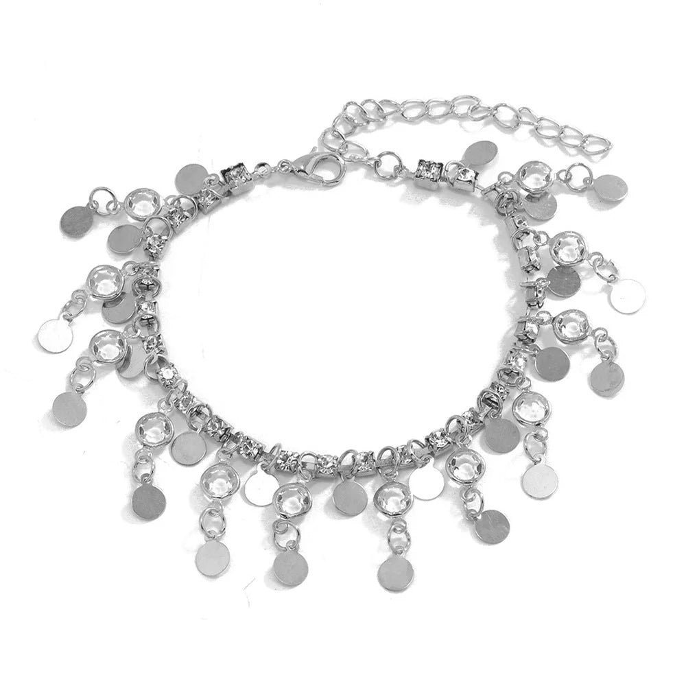 Stylish high-grade beach women's anklet in gold and silver, geometric design