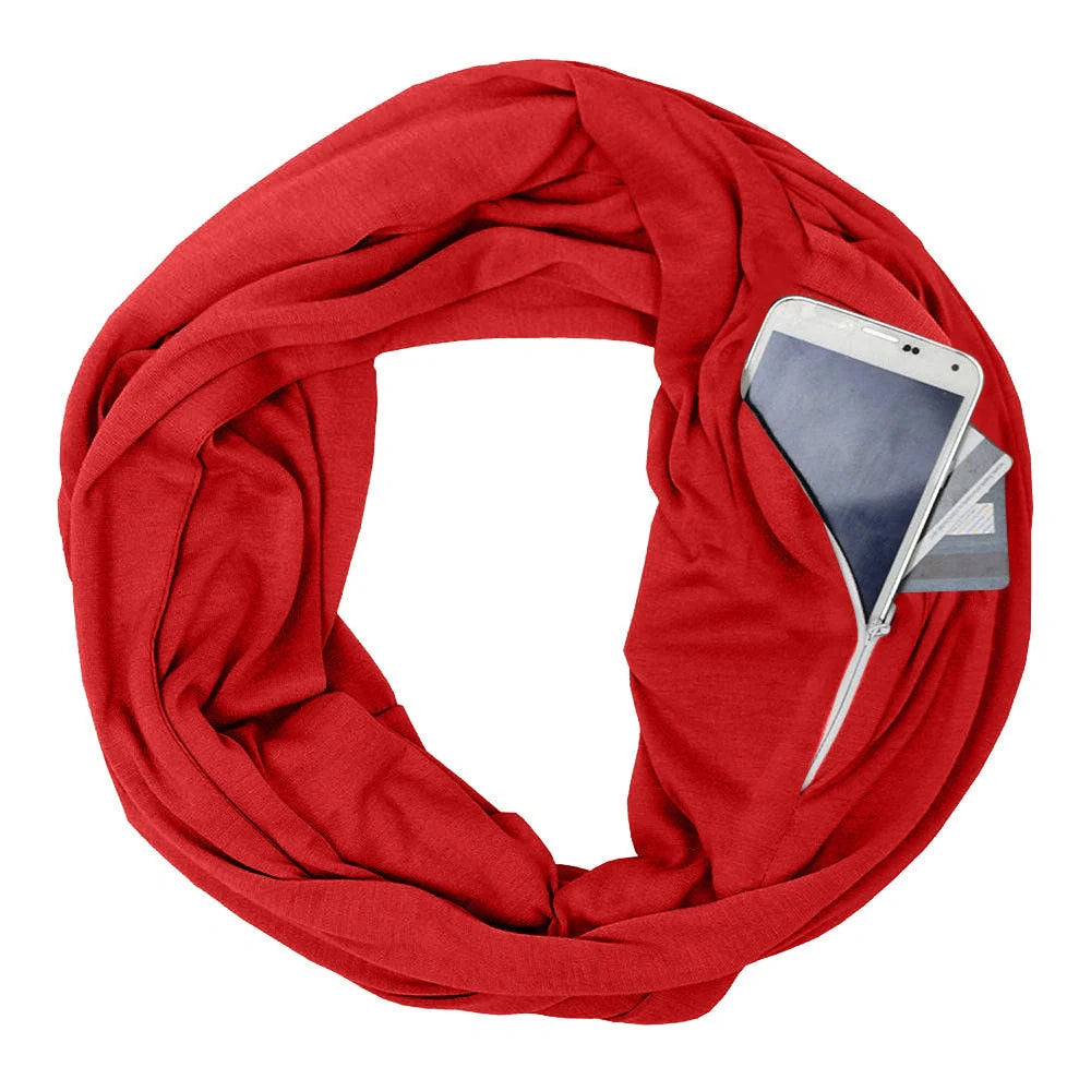 Solid colour pocket scarf with zippered pocket in various colours