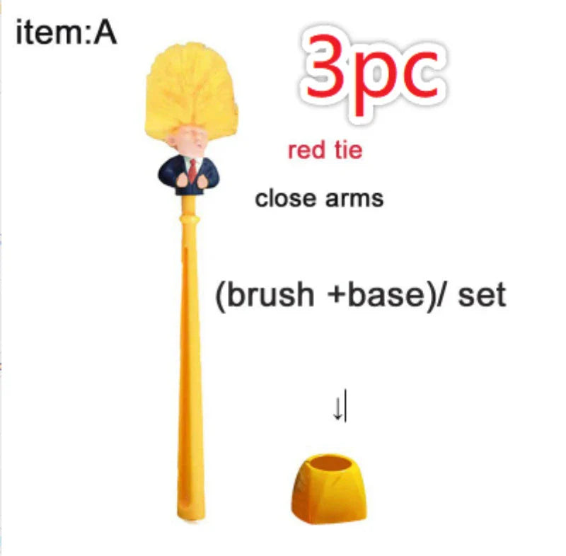 Hilarious Trump-themed toilet brush with bright yellow color and distinctive design