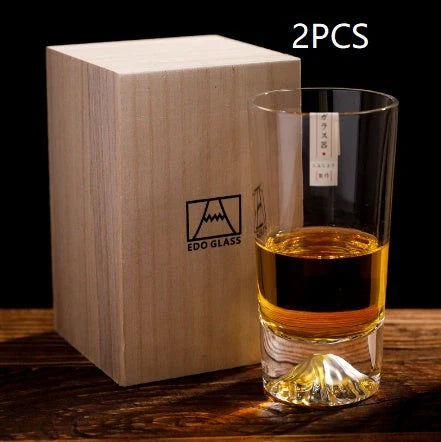 Japanese Mount Whiskey Glass in crystal glass with two style options