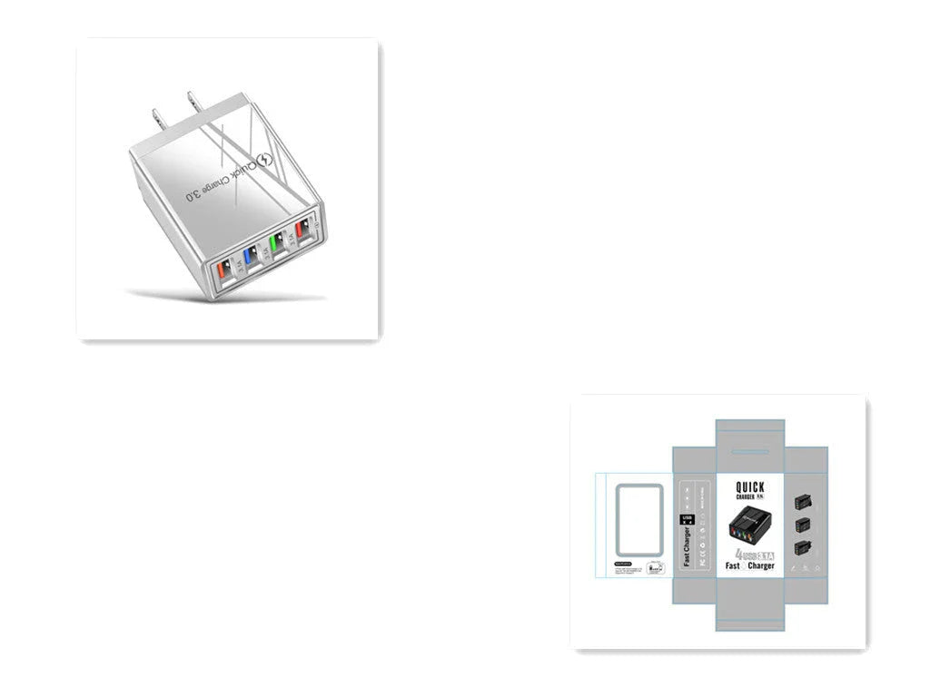 4-Port High-Speed USB Wall Charger with Quick Charge 3.0 Technology for Simultaneous Charging of Multiple Devices