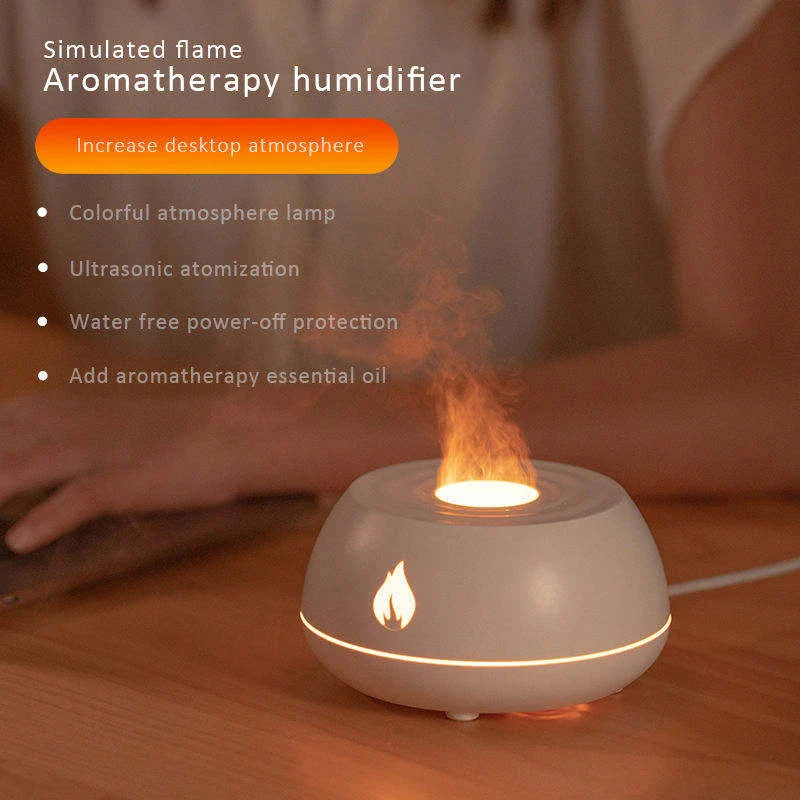 Aromatherapy Mist Humidifier with Flame-like Lighting Effects, USB-Powered Relaxation Device for Home