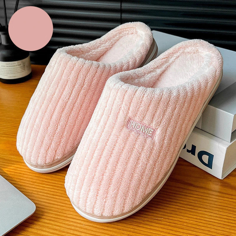 Cozy plush slippers in various colors with non-slip soles for indoor comfort and warmth
