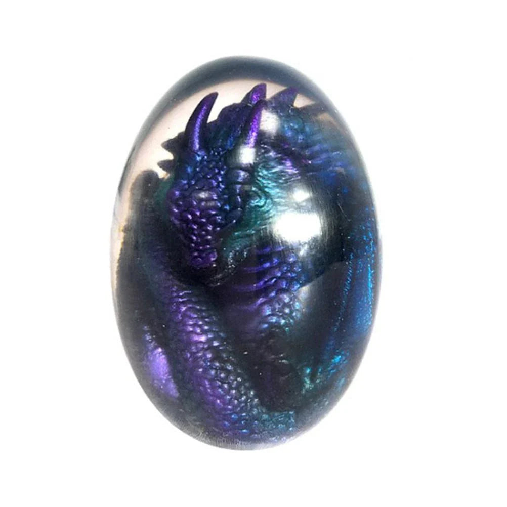 A crystal-clear resin dragon egg decor with a realistic 'lava dragon' design, perfect for fantasy and fossil enthusiasts.