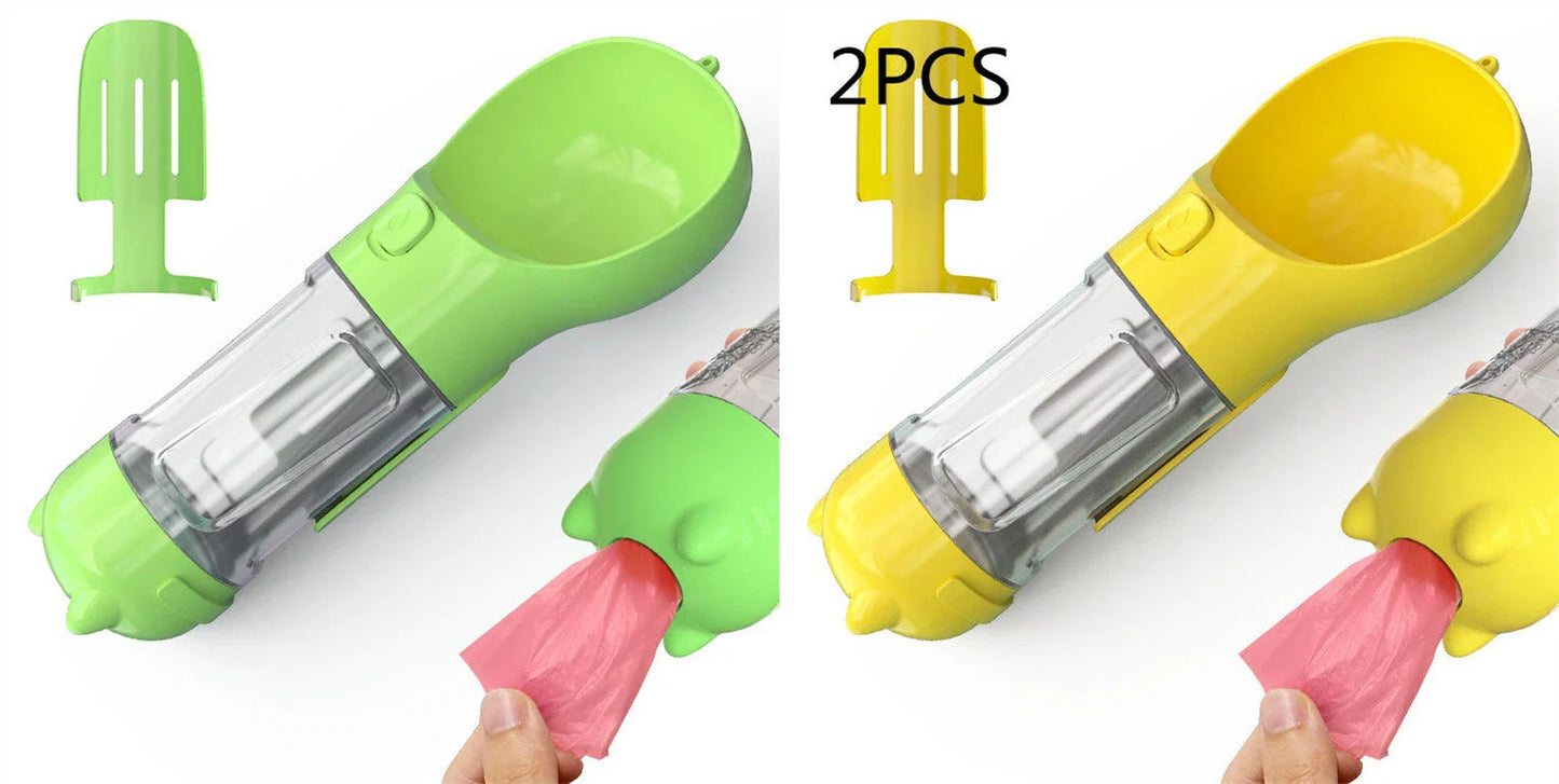 Versatile 3-in-1 Pet Water Bottle with Feeding Bowl and Waste Bag Storage