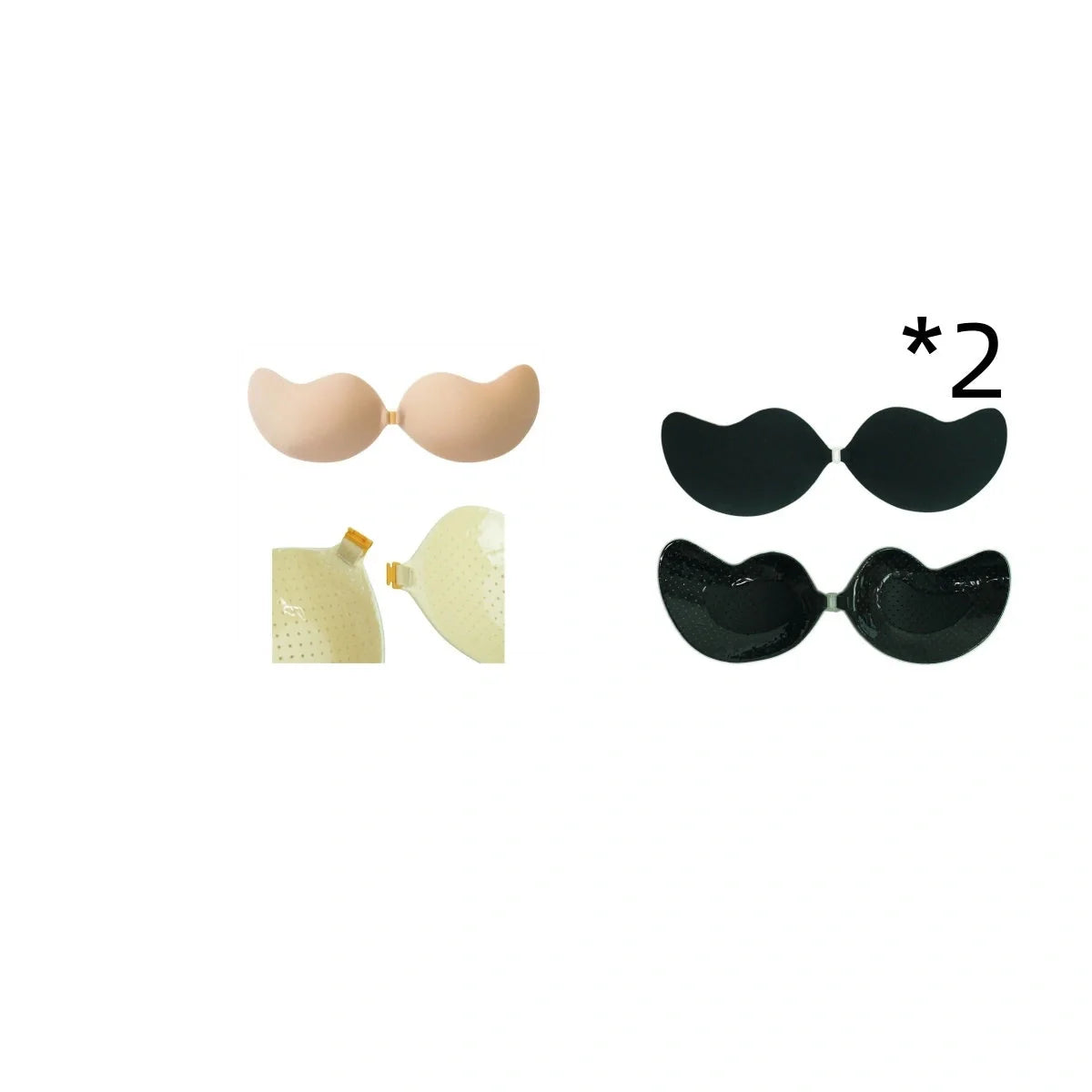 Lala Goddess Mango Cup deep V invisible bra in black and flesh colors