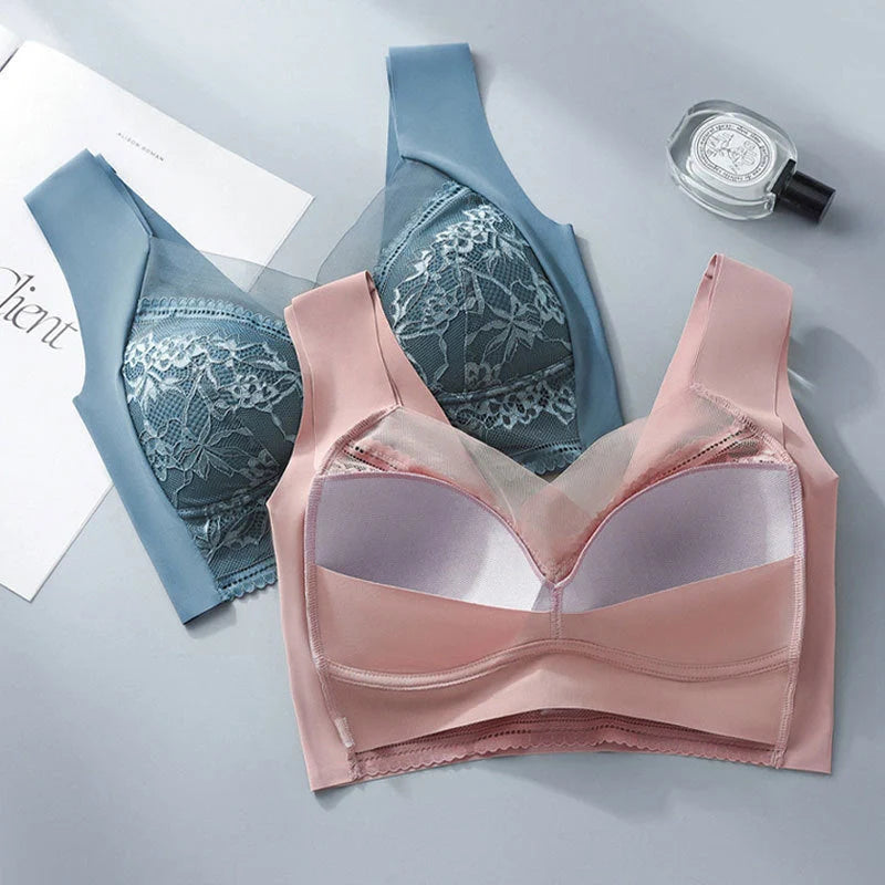 Summer Ice Silk Seamless Bras in nylon lace fabric with beauty back design