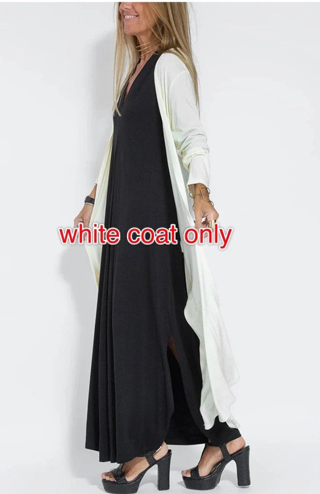 Stylish Women's V-neck Sleeveless Dress with Long Cardigan in various colors