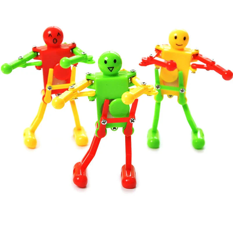Clockwork wind-up toy robot performing captivating gymnastics display