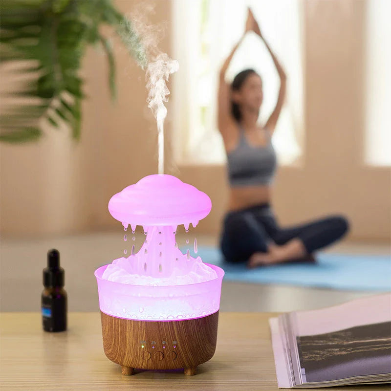 Rain Cloud Humidifier with Soothing Raindrop Sounds, Mood Lighting, and Essential Oil Diffuser