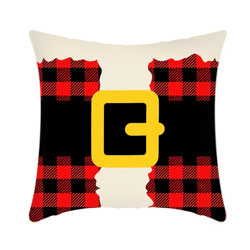 Merry Christmas cushion cover with elk and Santa Claus design in plush fabric