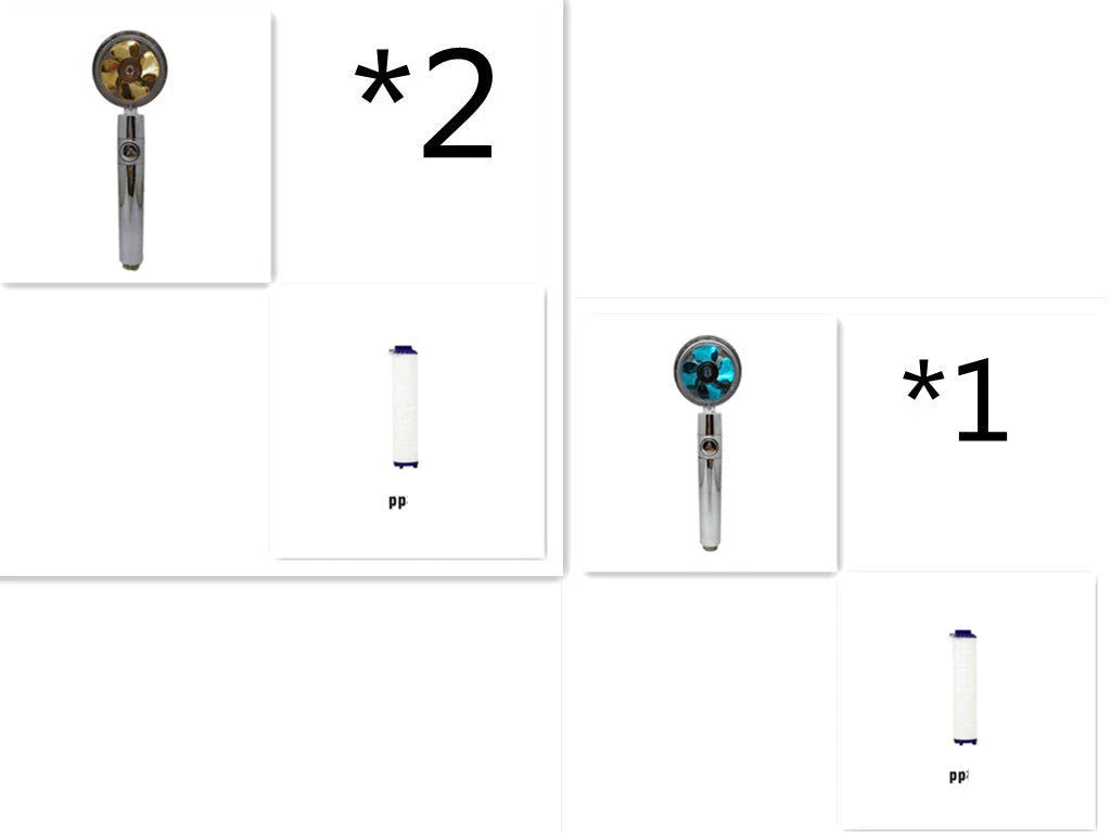360-degree rotating high-pressure shower head with built-in fan and adjustable water spray