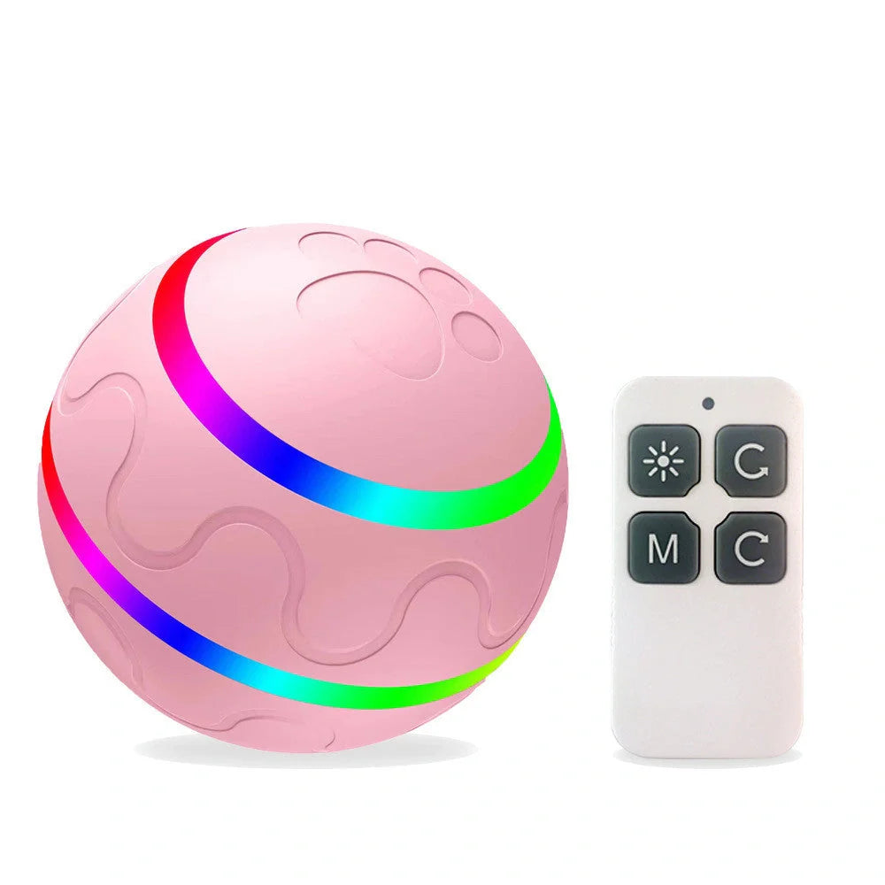 Automatic rotating cat toy in orange, yellow, and pink with USB charging