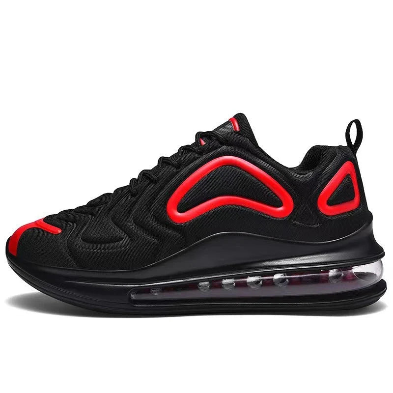 Comfortable black and red air cushion sneakers with lace-up closure for active men