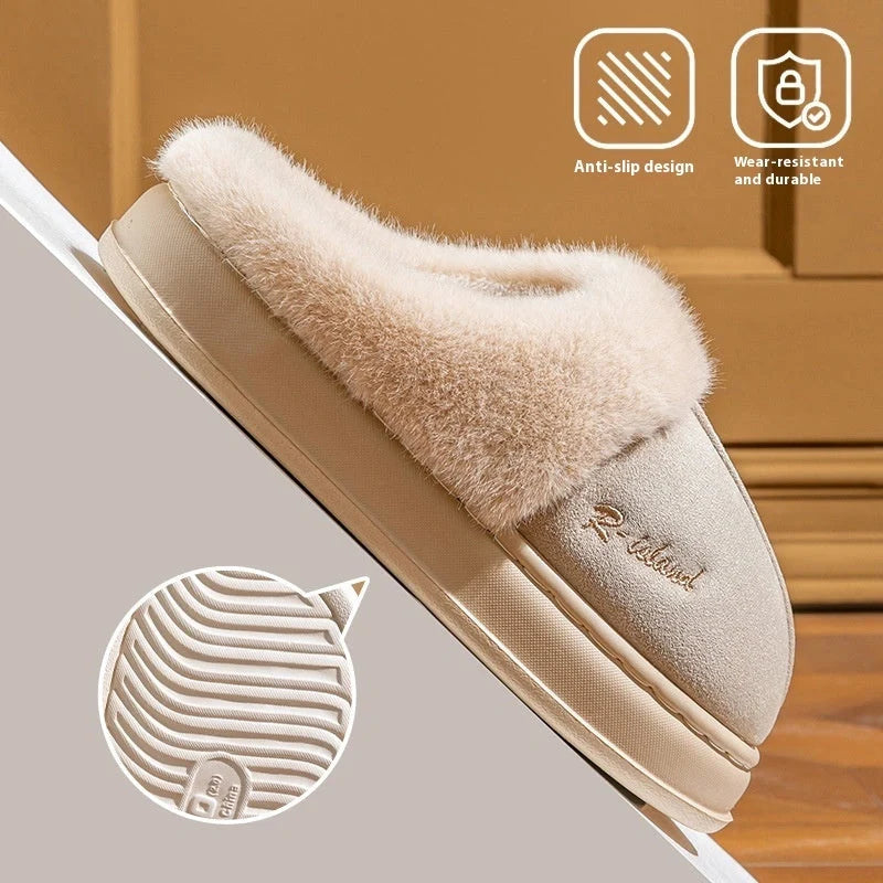 Cosy, fluffy cotton slippers in a variety of colours, featuring non-slip soles for indoor and outdoor wear
