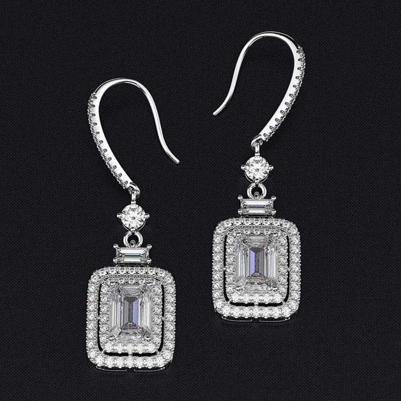 Platinum Princess Square Diamond Zircon Ear Hook in white gold