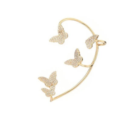 Sparkling butterfly-shaped ear cuffs with zirconia stones, available in gold and silver alloy finishes