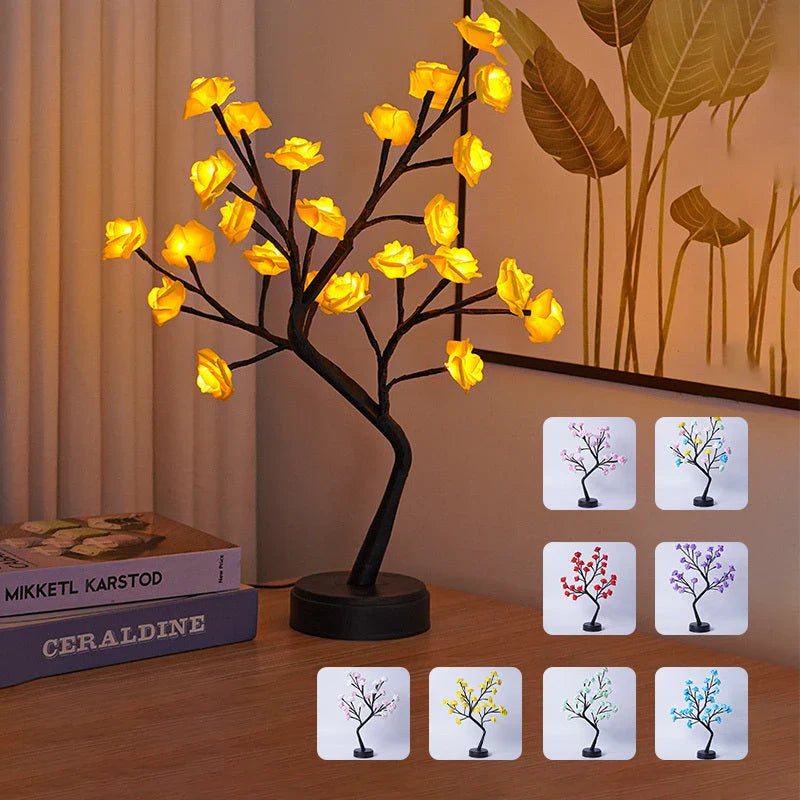Enchanting 3D rose blossom USB desk lamp in various color options, creating a dreamy, romantic ambiance