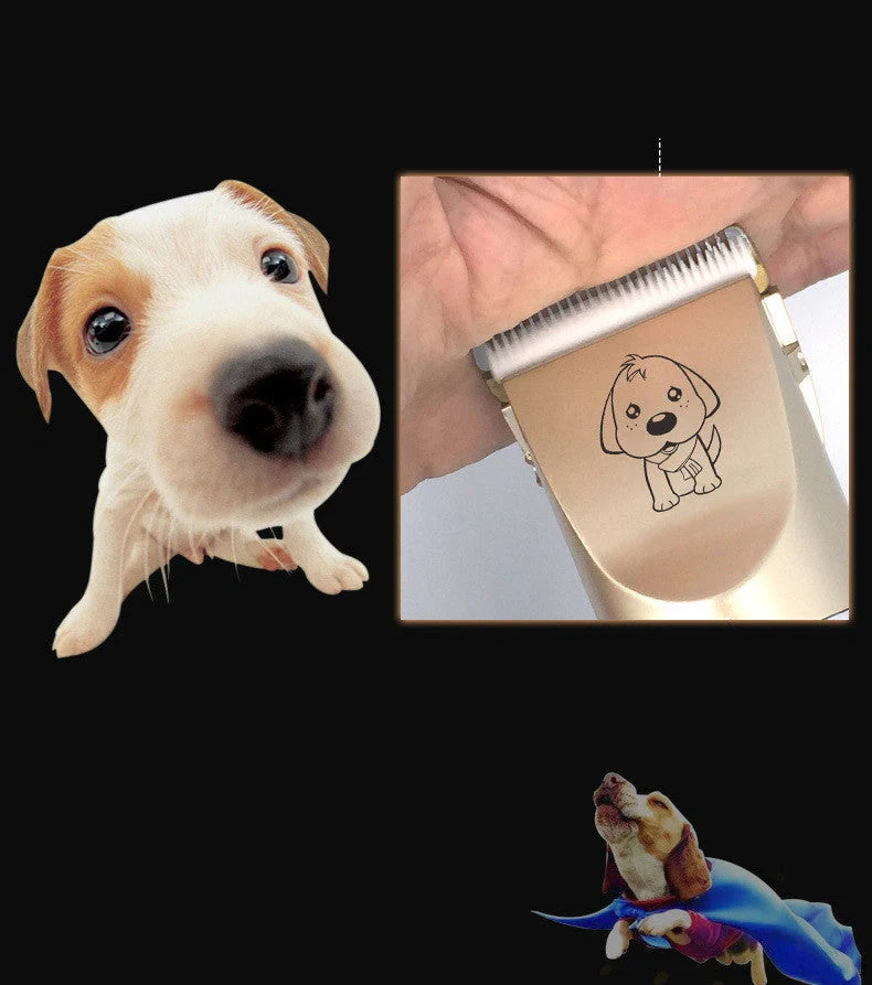 Professional pet grooming clippers with titanium ceramic blades and adjustable settings