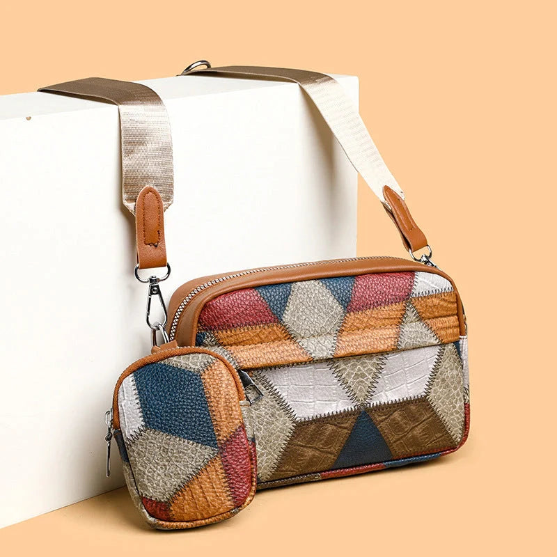 Retro-inspired satchel bag with contrasting black and yellow colour design, made of premium PU leather material
