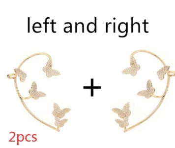 Sparkling butterfly-shaped ear cuffs with zirconia stones, available in gold and silver alloy finishes