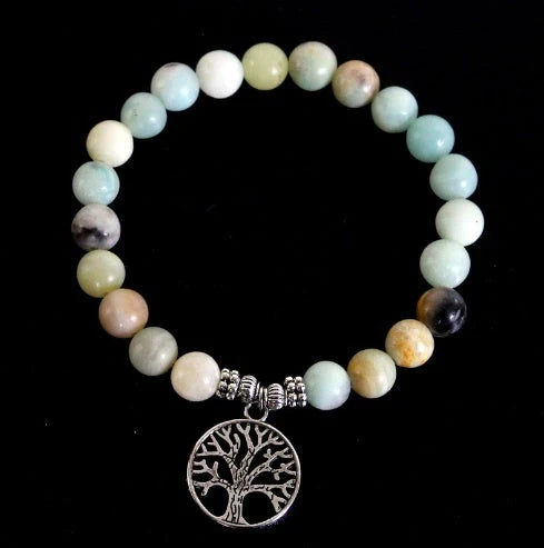 Handmade Matte Amazonite Yoga Chakra Bracelet with OM and Lotus charms