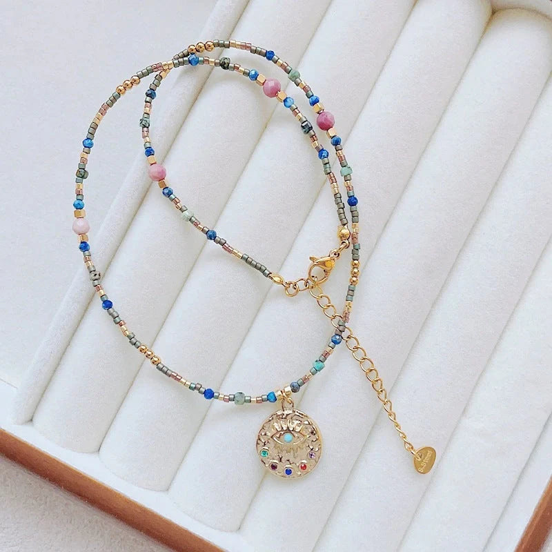 Maillard Colour Necklace with geometric pendant designs in titanium steel