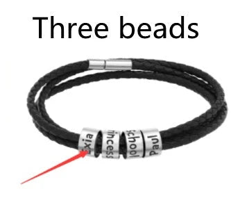 Personalized Leather Bracelet with Engraved Name Charm in Black and Brown Colors