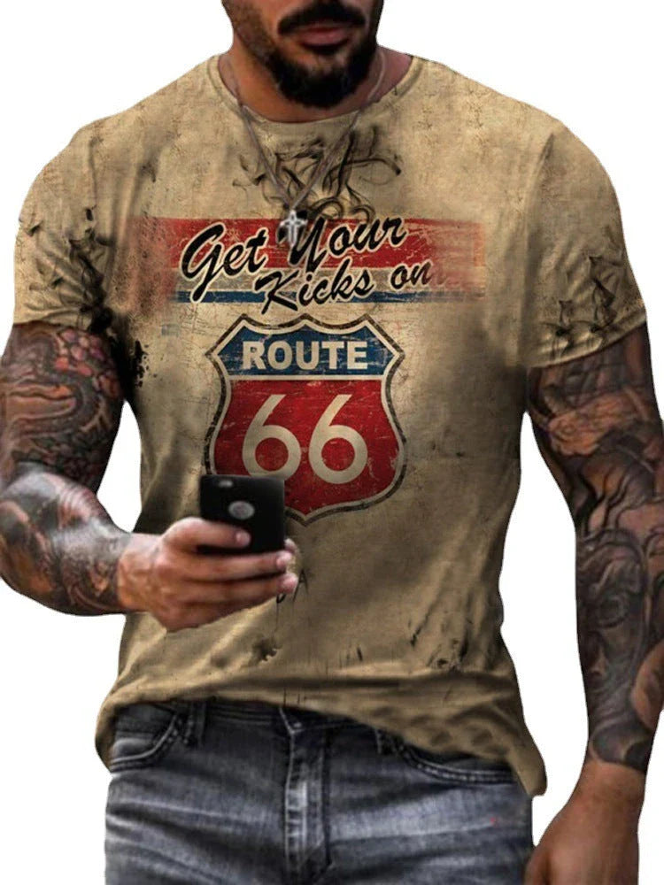 Men's round neck short sleeve t-shirt with stylish digital print design in various color options