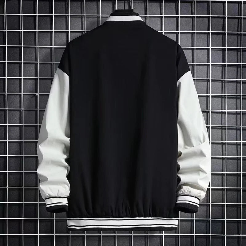 Stylish loose fit Hong Kong style baseball jacket for teens in black and beige