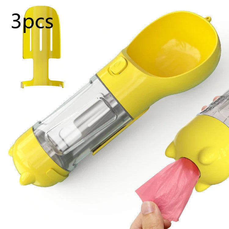Versatile 3-in-1 Pet Water Bottle with Feeding Bowl and Waste Bag Storage
