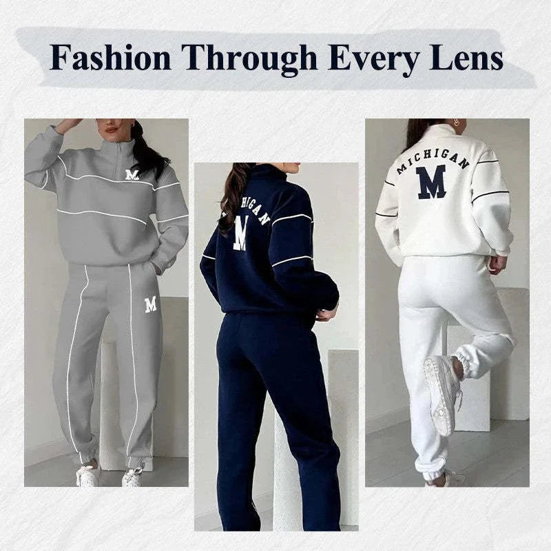 Women's 2-Piece Lounge Set with Hoodless Pullover Sweatshirt and Baggy Fashion Sweatpants in Assorted Colours