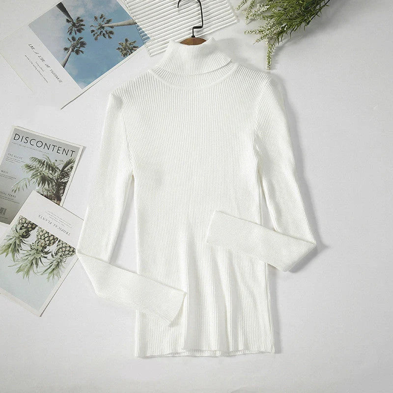 Solid Colour Pit Strip Knit Pullover Turtleneck Sweater in various colours