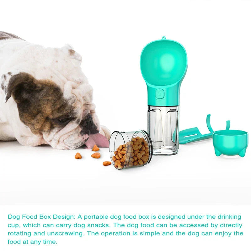 Versatile 3-in-1 Pet Water Bottle with Feeding Bowl and Waste Bag Storage