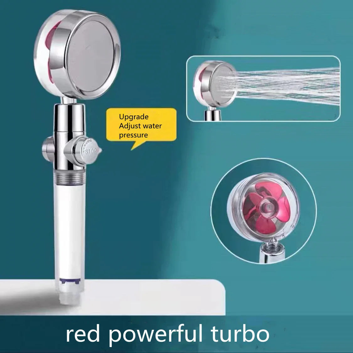 360-degree rotating high-pressure shower head with built-in fan and adjustable water spray