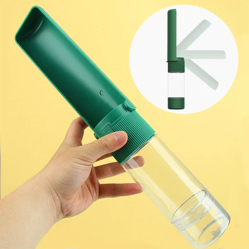 Portable pet water bottle in white and pink with 280ml capacity for outdoor travel