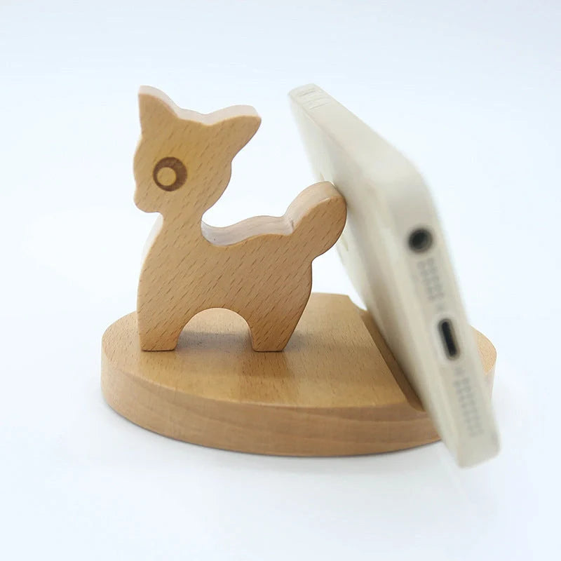 Custom beech wood lazy phone holder with personal lettering for desk organisation