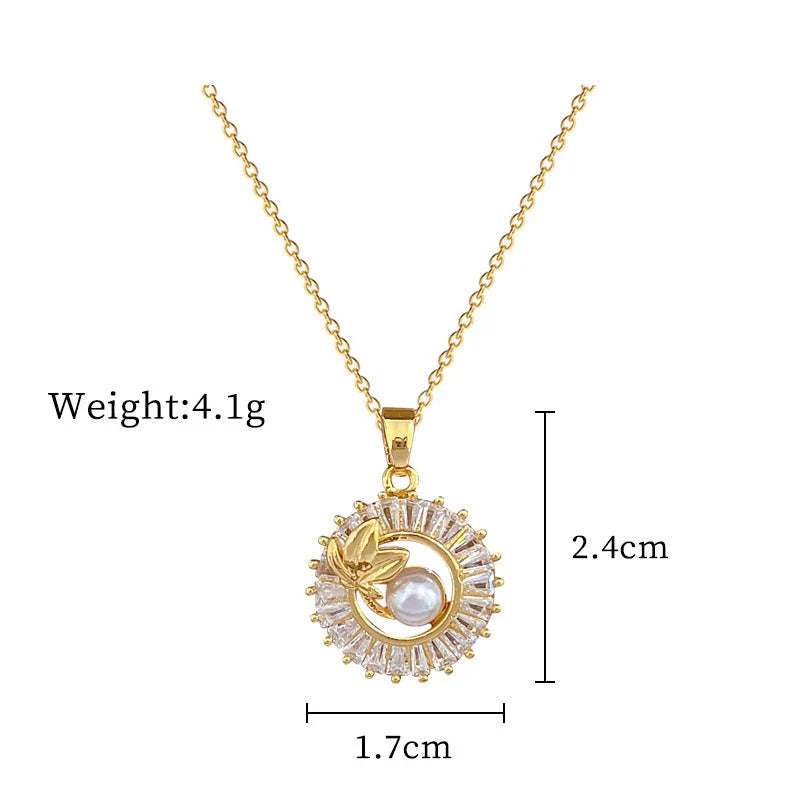 Personalized jewelry set with square pendant, round ring, and leaf-shaped earrings in titanium steel with diamond accents