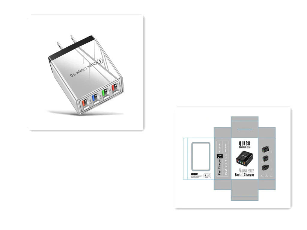4-Port High-Speed USB Wall Charger with Quick Charge 3.0 Technology for Simultaneous Charging of Multiple Devices