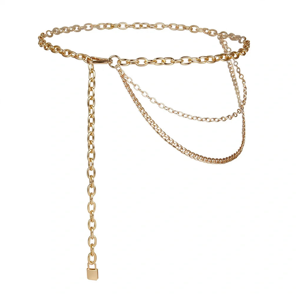 Adjustable alloy waist chain in golden and silver for summer hip hop punk styling