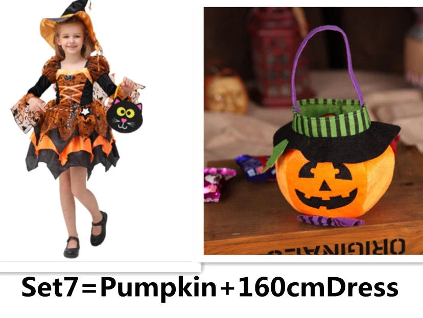 A children's Halloween costume in the form of a princess dress, featuring a stylish and fashionable design made with soft, gentle materials.