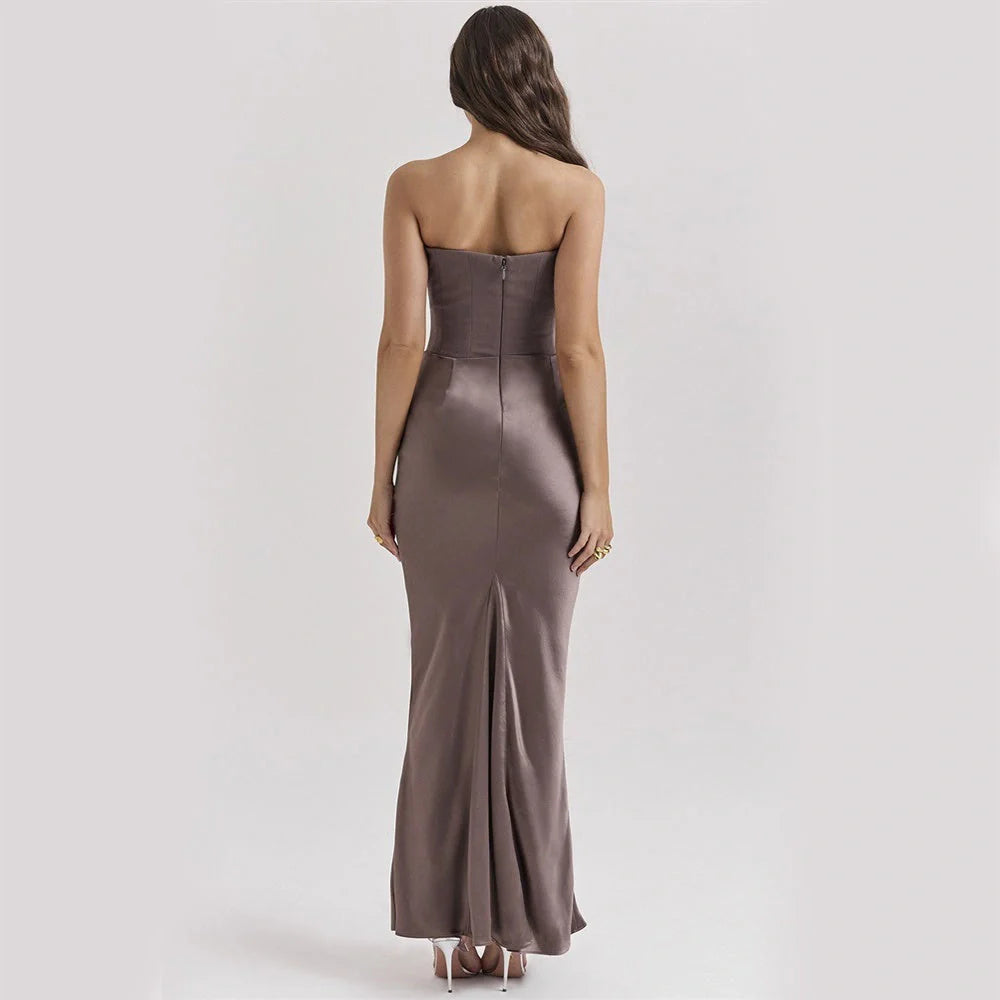 Elegant backless tube top dress in a variety of colours, featuring a sleek and sophisticated design for special occasions