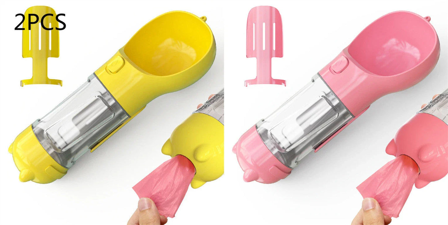 Versatile 3-in-1 Pet Water Bottle with Feeding Bowl and Waste Bag Storage