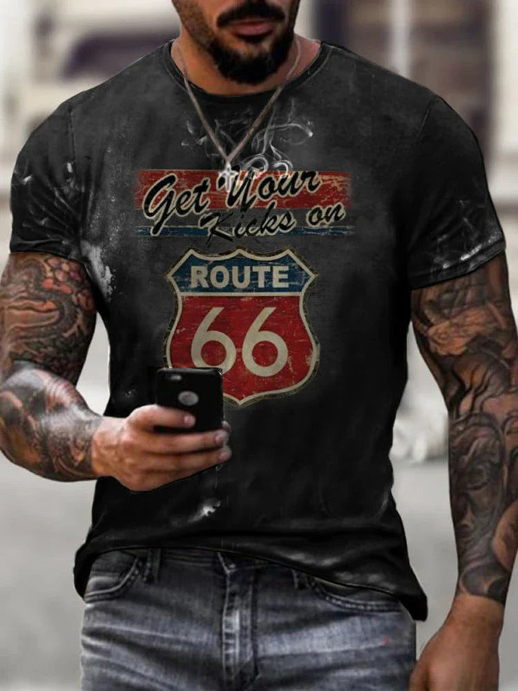 Men's round neck short sleeve t-shirt with stylish digital print design in various color options
