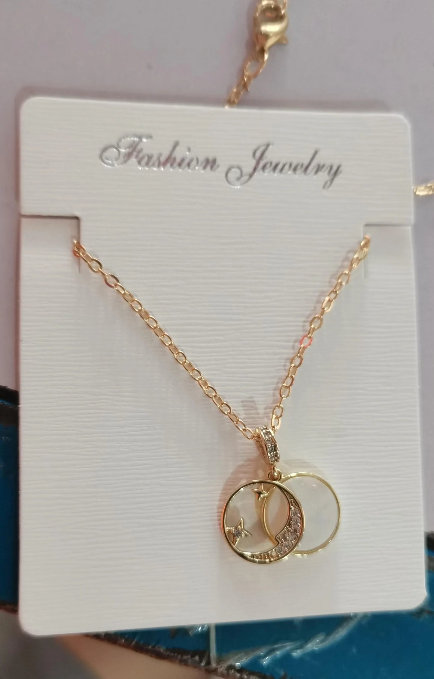 Design Star Moon Mother Shell Pendant Necklace in gold, silver, and copper options
