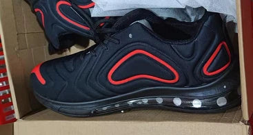 Comfortable black and red air cushion sneakers with lace-up closure for active men