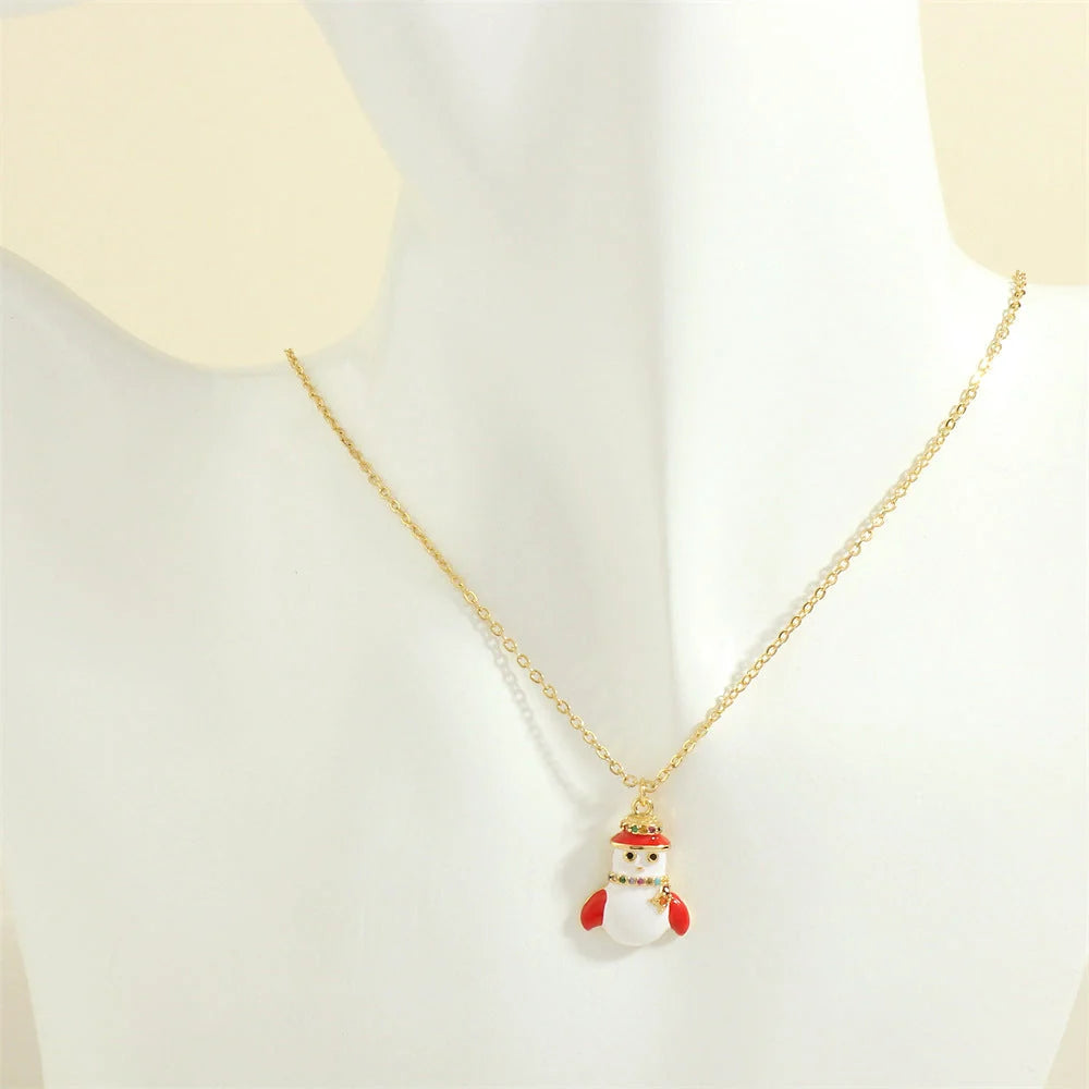 Festive Christmas-themed necklace with oil-drop pendant and coloured rhinestones